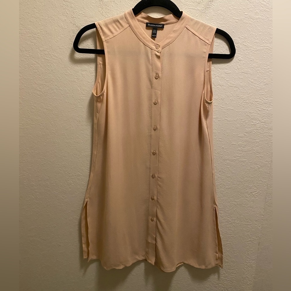 Eileen Fisher Silk Georgette Crepe Sleeveless Tunic Size XXS In Blush Pink